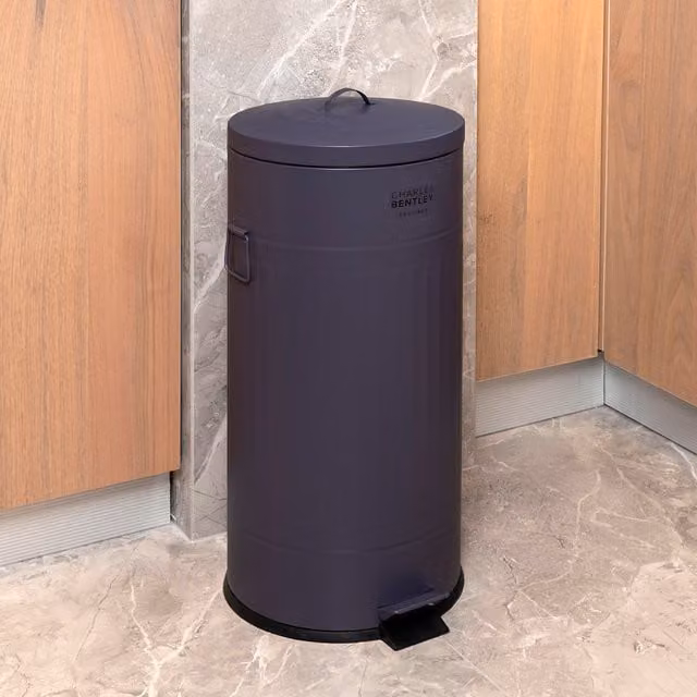 Charles Bentley 30L Retro Steel Kitchen Pedal Bin with Removable Inner Bucket, Dark Blue