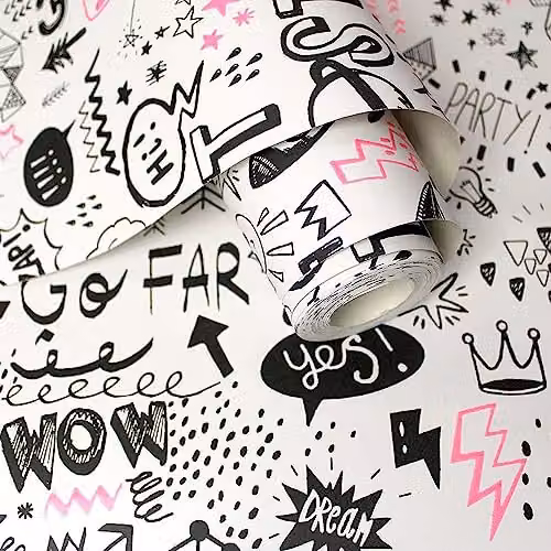 Holden Decor Doodle White and Pink Neon Abstract Modern Hand Drawn Wallpaper – 2
