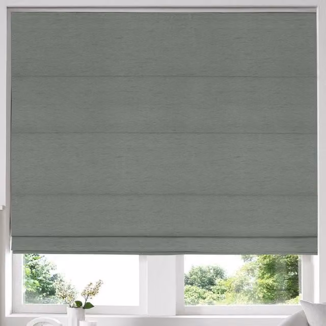 Simply Collection Iowa Silk Essence Made to Measure Blackout Roman Blind in Fern Green and Grey