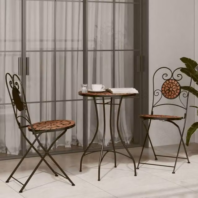 Berkfield Home Mosaic Bistro Table in Burnt Orange Ceramic and Powder Coated Steel, W/D/H: 50 x 70 cm