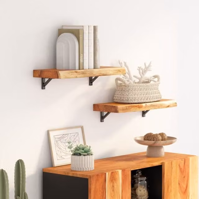 Berkfield Home Rectangular Acacia Wood Wall Shelf with Live Edge, Brown, W: 50 cm, D: 20 cm, H: 3.8 cm – 1