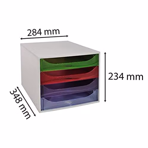 Exacompta Linicolor Ecobox 4-Drawer Set for A4+ Documents, Grey/Harlequin Transparent, W/D/H: 24.8 x 28.4 x 23.4 cm – 2