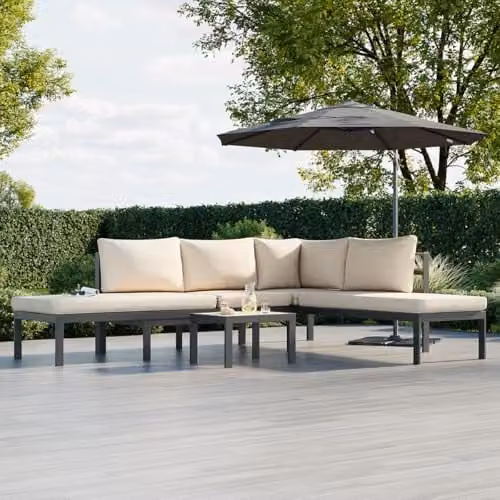 CHARLES BENTLEY L-Shape Outdoor Lounge Set with Anthracite Powder Coated Aluminium Frame and Beige Olefin Cushions – 1