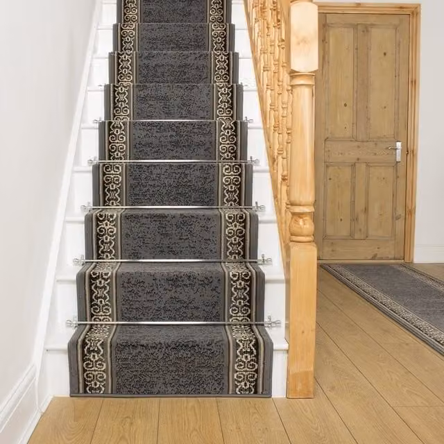 runrug Tribal Stair Runner Carpet in Grey, W: 60 cm x L: 630 cm – 1