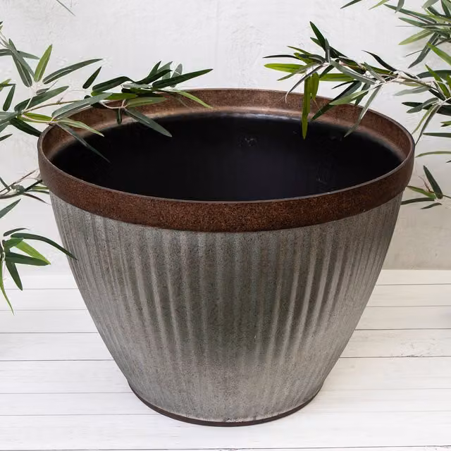 Annibells Ribbed Flower Pot Planter in Copper, Silver or Grey, Diameter: 38 cm