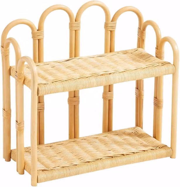 Nordlys 2-Tier Hanging Rattan and Wood Wall Mounted Storage Shelf in Brown