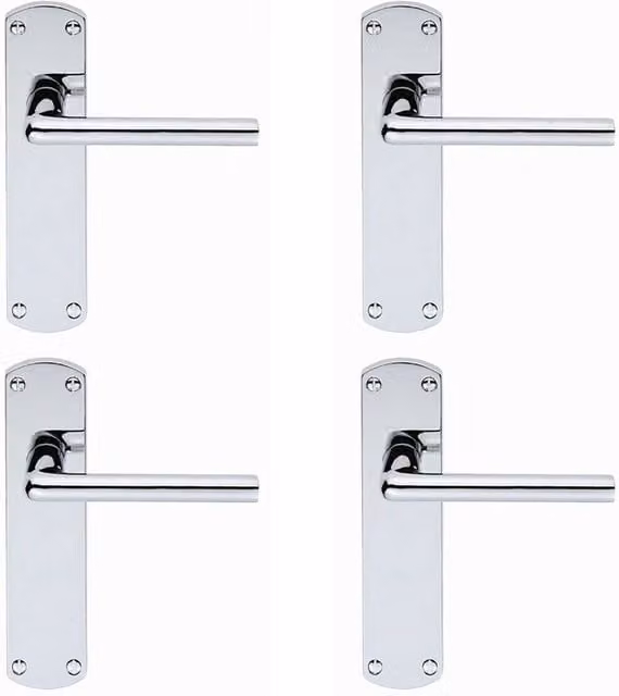 Loops 4x Rounded Straight Bar Handles with Latch Backplate in Polished Chrome, W: 17.0 cm, H: 4.2 cm
