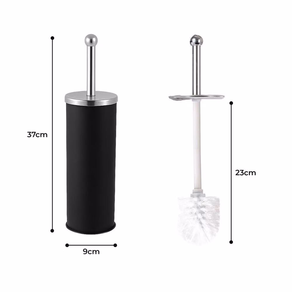 VOGREX Black Stainless Steel Toilet Brush Set with Matt Holder Cup – 2