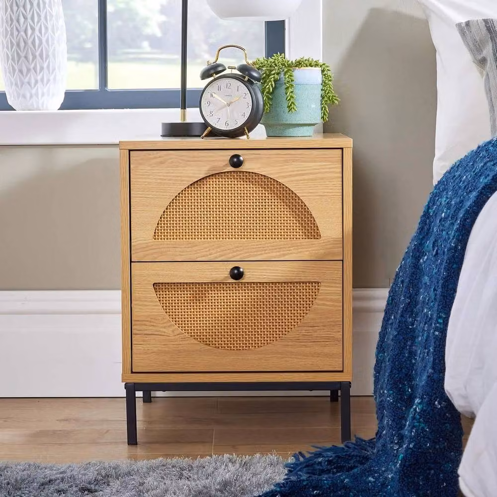 FORGEVIO Bedside Cabinet with 2 Rattan Drawers in Brown – 2