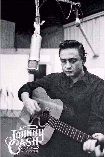 Johnny Cash Studio Maxi Vintage Paper Poster in Multicolour and Black – 1