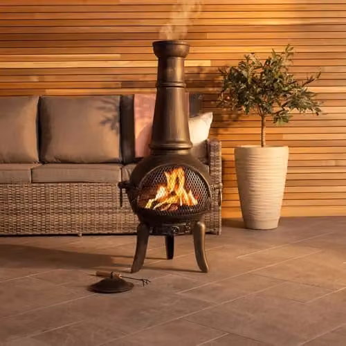 Charles Bentley Cast Iron and Steel Mesh Chiminea Patio Heater, Black, Height: 120 cm
