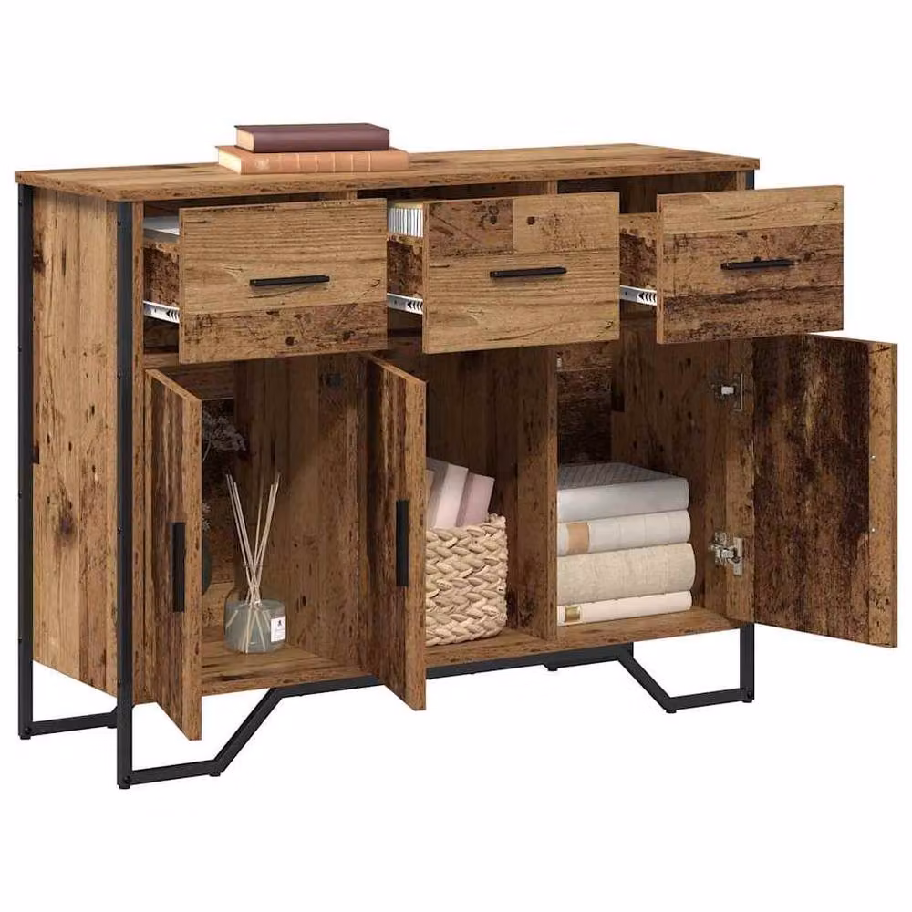 Berkfield Home Rustic Oak Sideboard in Brown, W/D/H: 97 x 32.5 x 74.5 cm – 3