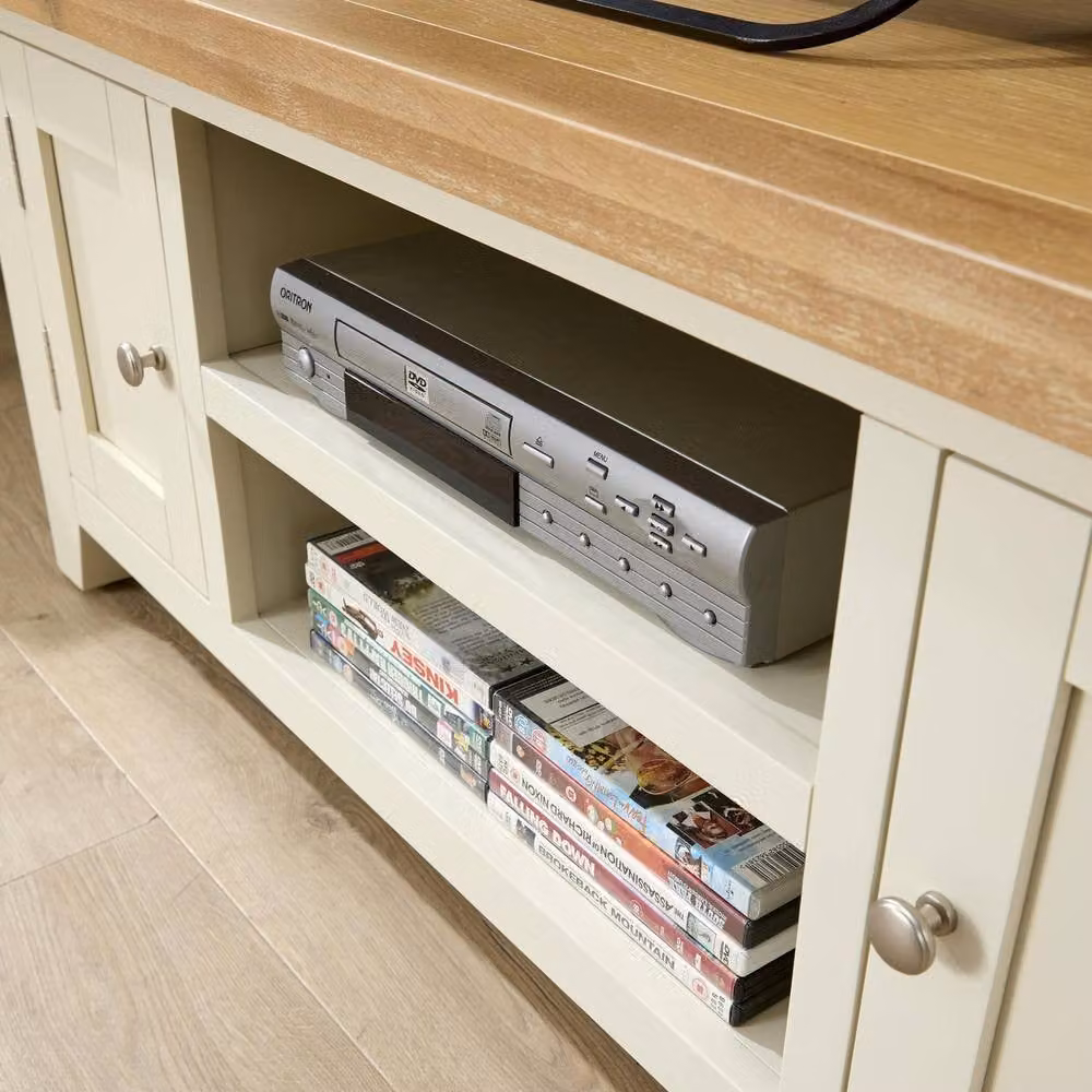Home Source White Wooden TV Stand with 2 Doors and 2 Shelves, W: 120 cm, D: 37 cm, H: 50 cm – 3
