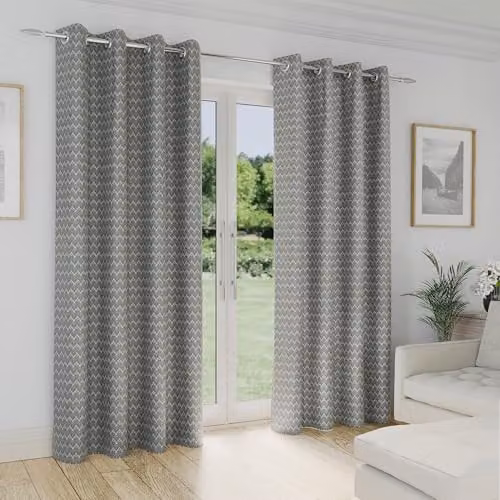 Enhanced Living Aspen Premium Jacquard Leaf Print Grey Eyelet Curtains, 2 x Curtain Panels, W: 117 cm, H: 137 cm