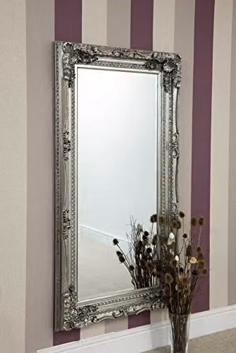 MirrorOutlet Carved Louis Antique Style Full Length Leaner Mirror, Silver, H 183 cm x W 95 cm x D 11 cm – 4