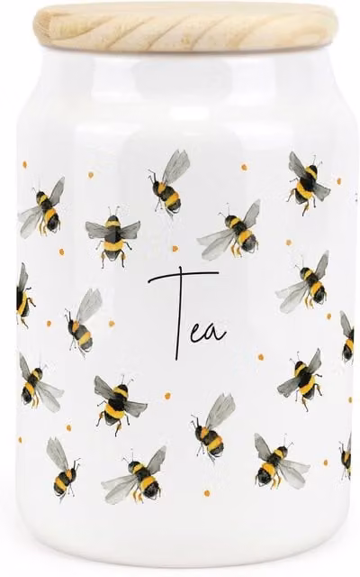 Purely Home Flying Bees Ceramic Tea Storage Canister in Yellow and White
