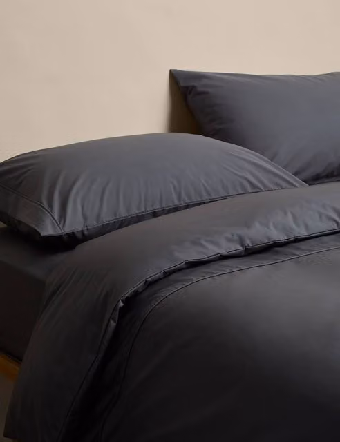 M&S Egyptian Cotton 230 Thread Count Duvet Cover Set, Charcoal Grey, W: 140 cm, H: 200 cm