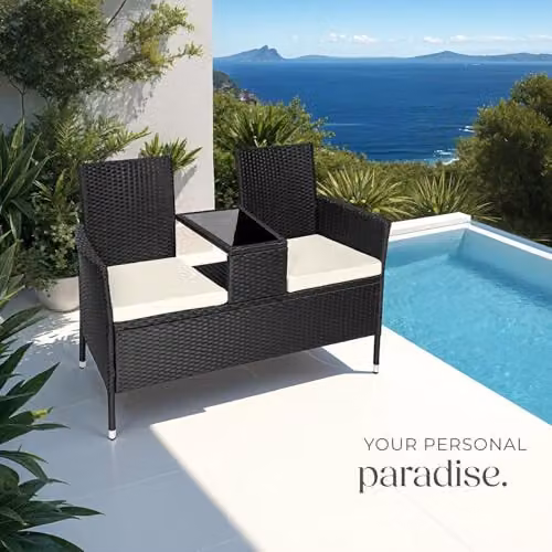 tectake Outdoor Bench with Integrated Table and Cushions in Black and Beige, W/D/H: 133 x 63 x 84 cm – 8