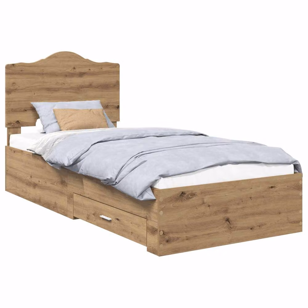 Berkfield Home Artisan Oak Bed Frame with Drawer, Brown, W/D/H: 90 x 190 cm – 2
