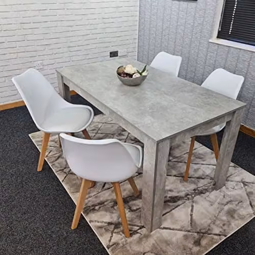 KOSY KOALA Modern Dining Table and 4 Chairs Set in Stone Grey Wood Effect and Cream, W: 77 cm, L: 117 cm