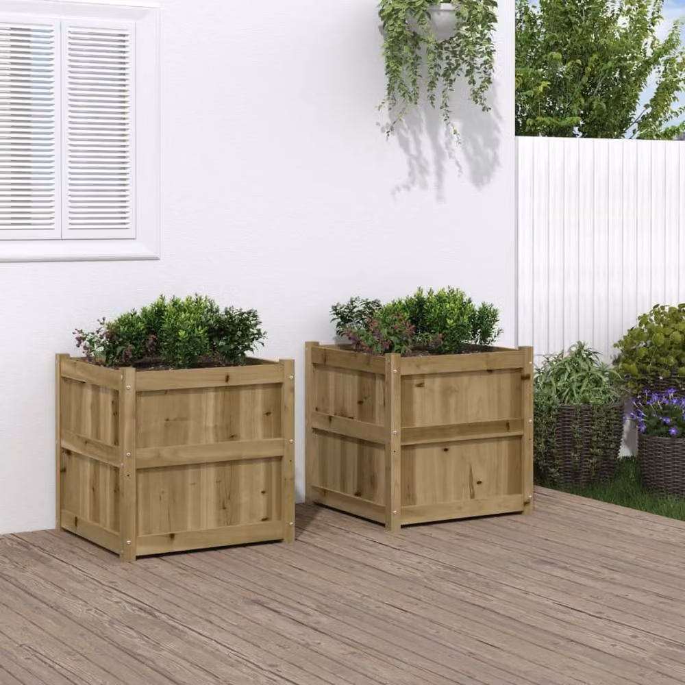 Berkfield Home Garden Impregnated Pine Wood Planter Tub Set of 2 in Brown – 2