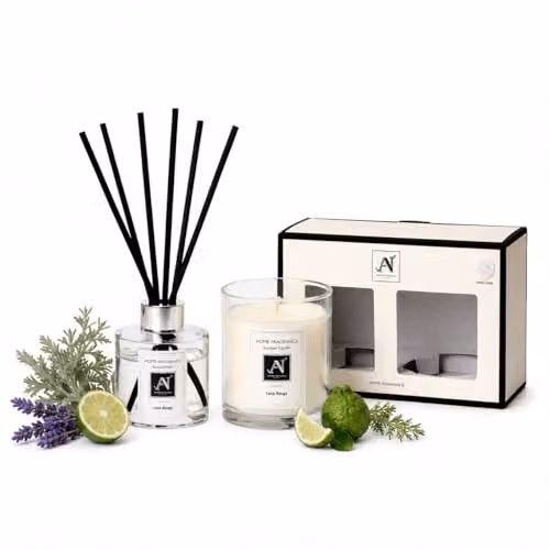 Aroma Naturals Minimalist Luxe Candle and Reed Diffuser Gift Set Lune Rouge in White