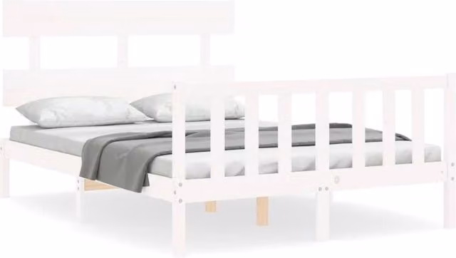 Berkfield Home Solid Wood Bed Frame with Headboard in White, W/D/H: 120 x 200 cm