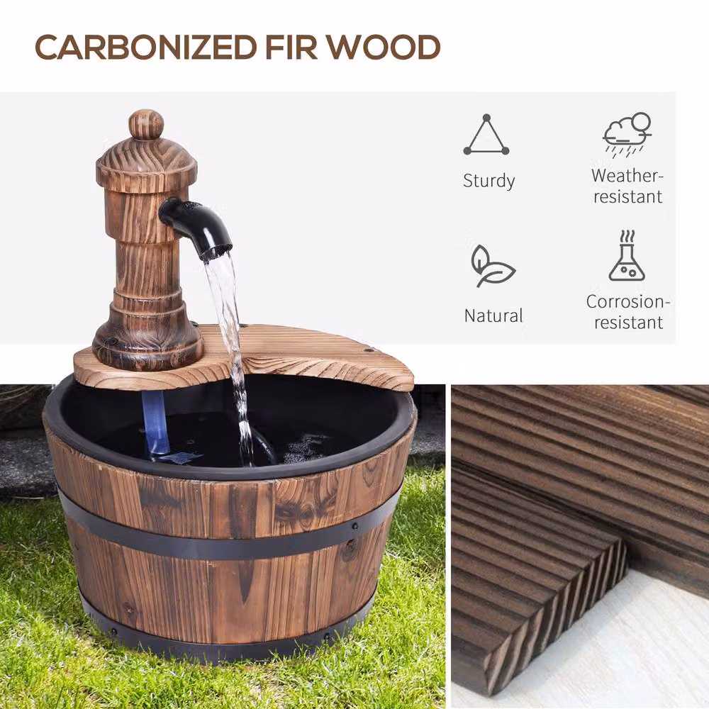 Outsunny Rustic Wood Barrel Tabletop Water Fountain in Brown and Beige – 4