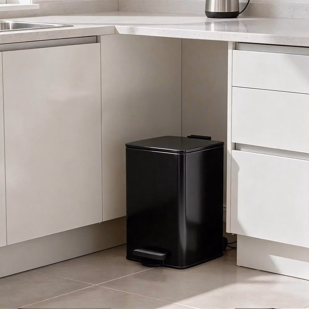 Harbour Housewares 20L Square Stainless Steel Pedal Bin in Black with Soft Close Lid and Removable Inner Bucket – 5
