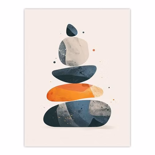 Artery8 Vertical Stacked Rocks Cairn Boho Abstract Wall Art Poster Print, Multicolour, W: 45.7 x H: 61.0 cm