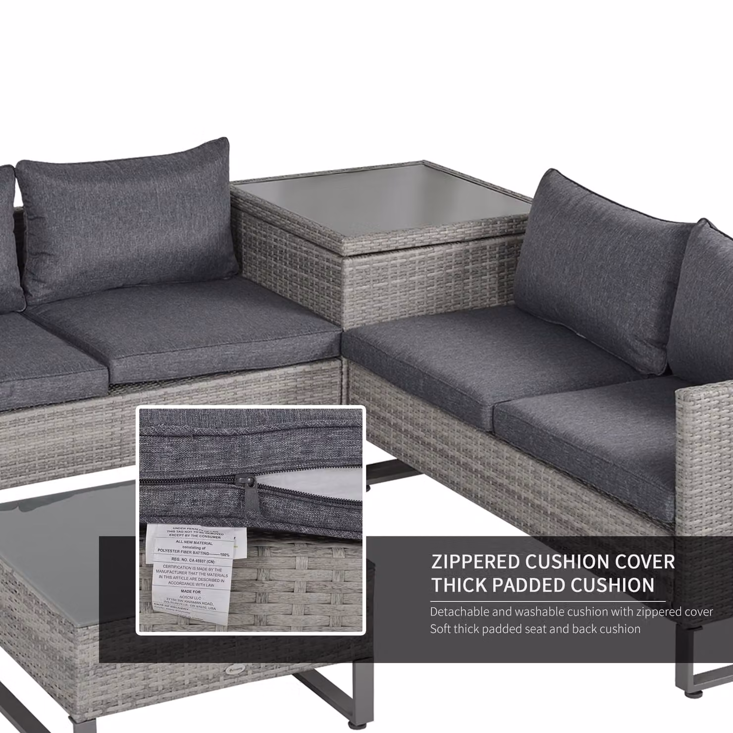 Outsunny Grey PE Rattan Wicker 4-Seater Garden Furniture Set with Coffee Table and Side Storage Box – 4