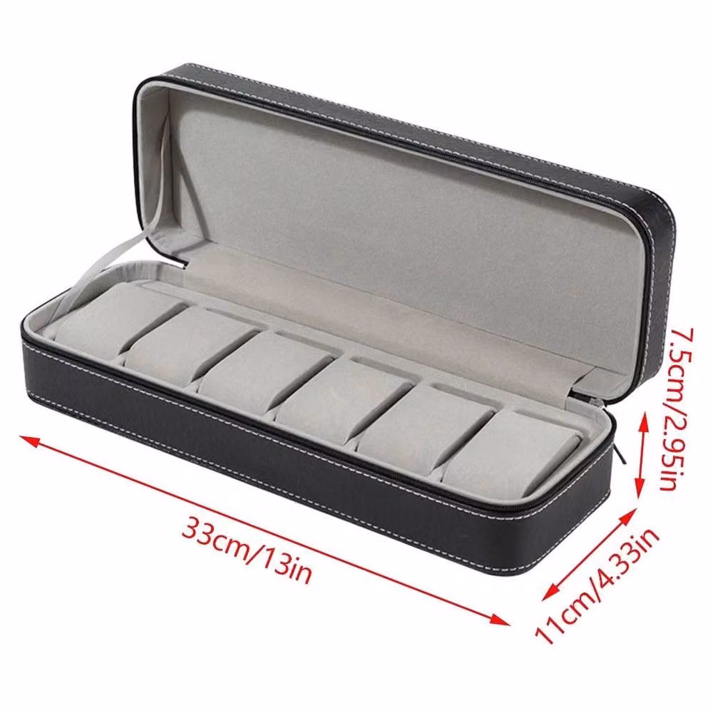 Hinsinc 6 Slot Black PU Leather Watch Travel Case – 2