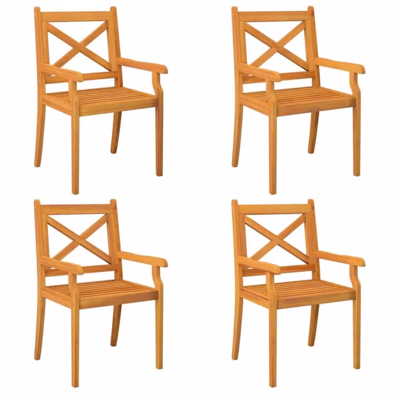 Berkfield Home Set of 4 Outdoor Dining Chairs in Brown Solid Acacia Wood