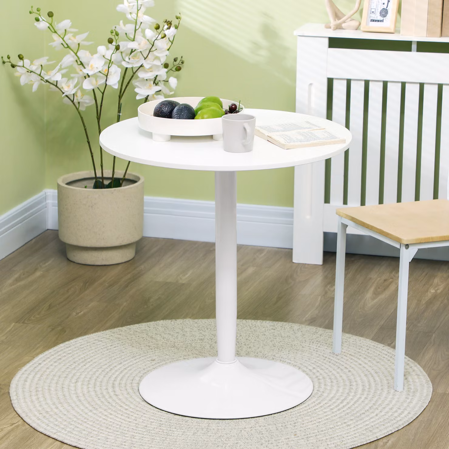 HOMCOM Modern Round Dining Table with Metal Central Column in White – 2