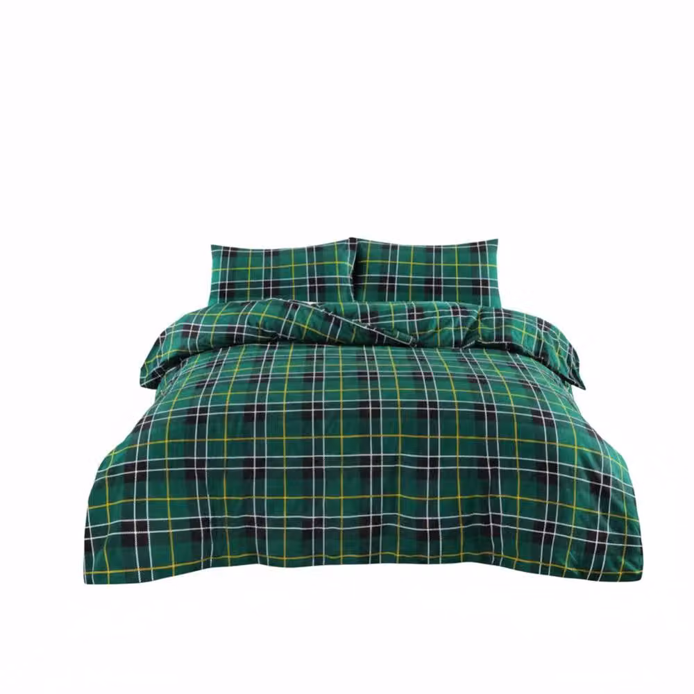 Snug City Green Checked Flannelette Cotton Duvet Cover and Pillowcase Set, W/D/H: 140 x 200 cm – 3