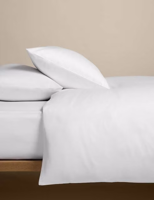 M&S Egyptian Cotton 400 Thread Count Silky Bedding Set with Duvet Cover and Pillowcase, White, W: 180 cm, L: 200 cm