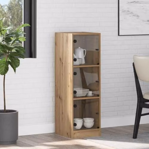 vidaXL Highboard in Rustic Brown with Glass Doors and Internal Shelves, W/D/H: 35 x 37 x 109 cm – 2