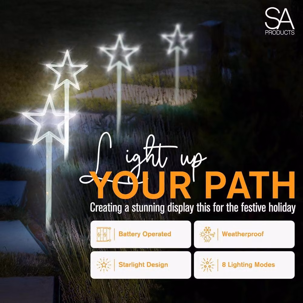 Globrite 4 Pack Star Path Light Set with 60 White and Multicolour RGB LEDs and 8 Modes – 2