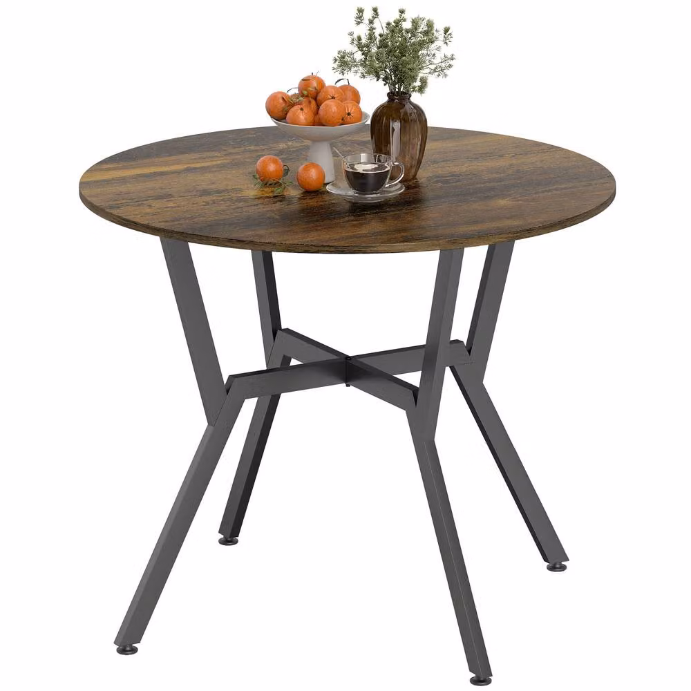 STILVORA Round Modern Dining Table with Metal X-Frame in Brown, W: 90 cm, D: 90 cm, H: 76 cm – 3