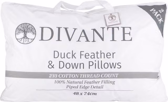 Divante Pair of Soft White Rectangular Duck Feather and Down Pillows with Cotton Cover
