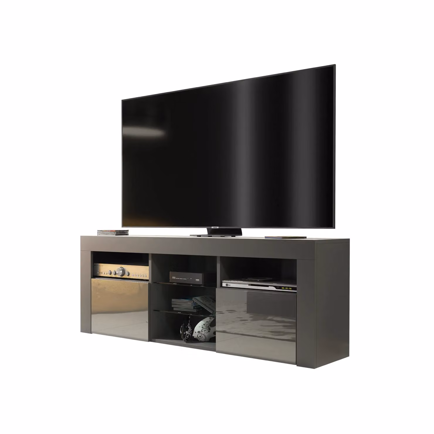 Creative Furniture Modern TV Unit in Grey with High Gloss Doors, W: 145 cm, H: 53 cm, D: 35 cm – 3