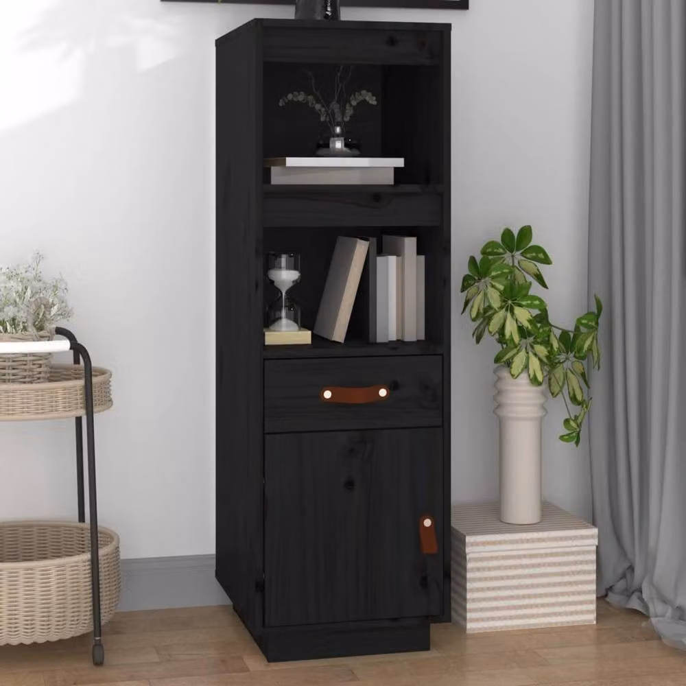 Berkfield Home Black Solid Wood Pine Highboard, W: 34 cm, D: 40 cm, H: 108.5 cm – 2