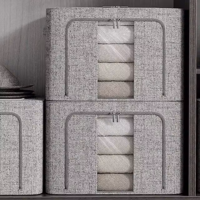 EONLION 100L Folding Clothes Organiser Box in Grey and Transparent Fabric