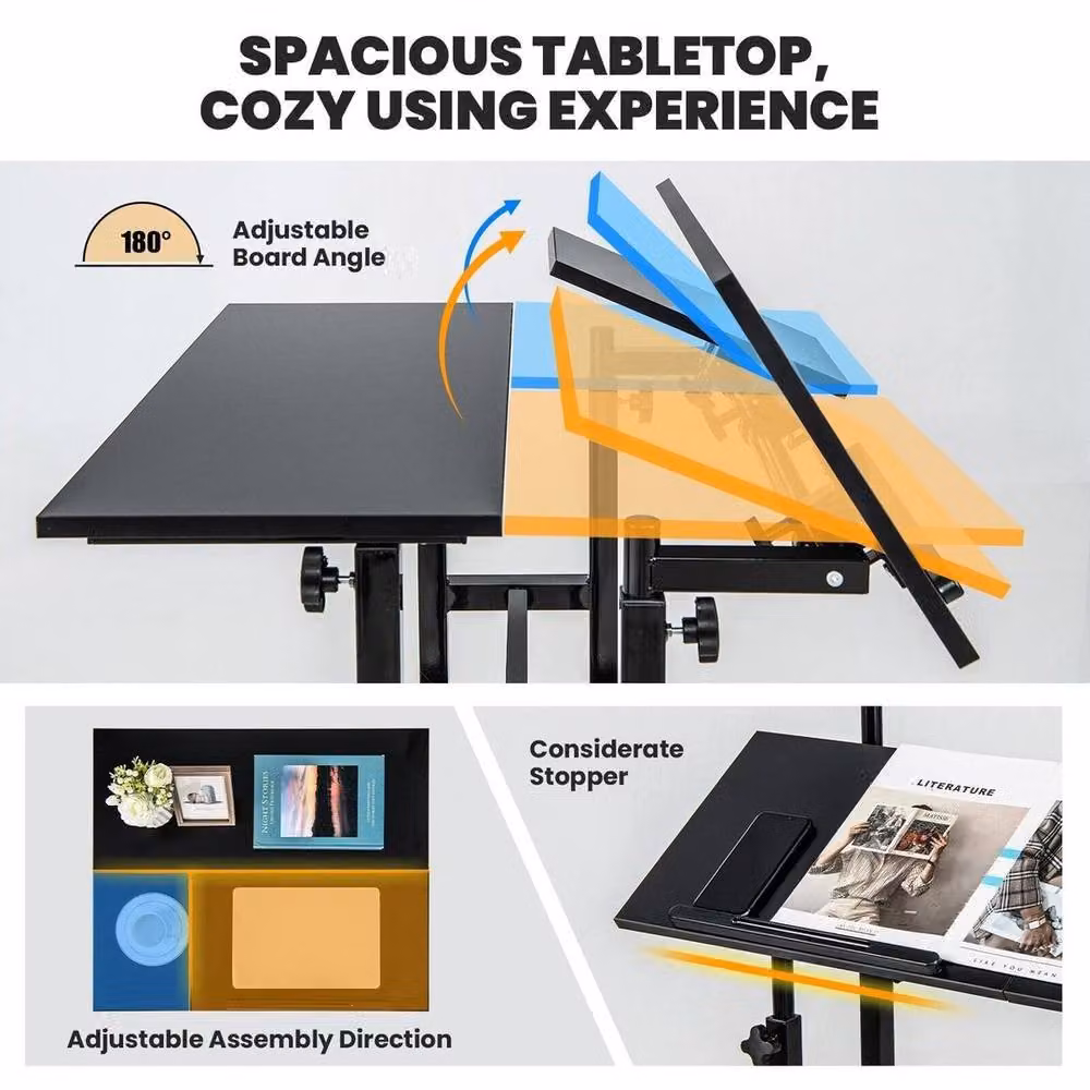 Kelvenix Mobile Height Adjustable Standing Desk Laptop Cart in Black – 5
