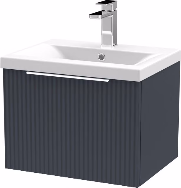 Balterley Fluted Wall Hung 1 Drawer Vanity Basin Unit and Basin, Dark Grey, Width: 500 mm