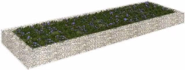 Berkfield Home Silver Galvanised Steel Stone Gabion Raised Bed, W: 300 cm, D: 100 cm, H: 20 cm