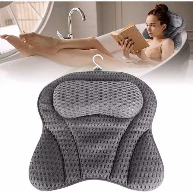 NESTLUNE Luxury Spa Bath Pillow Cushion, Premium Waterproof 4D, Grey