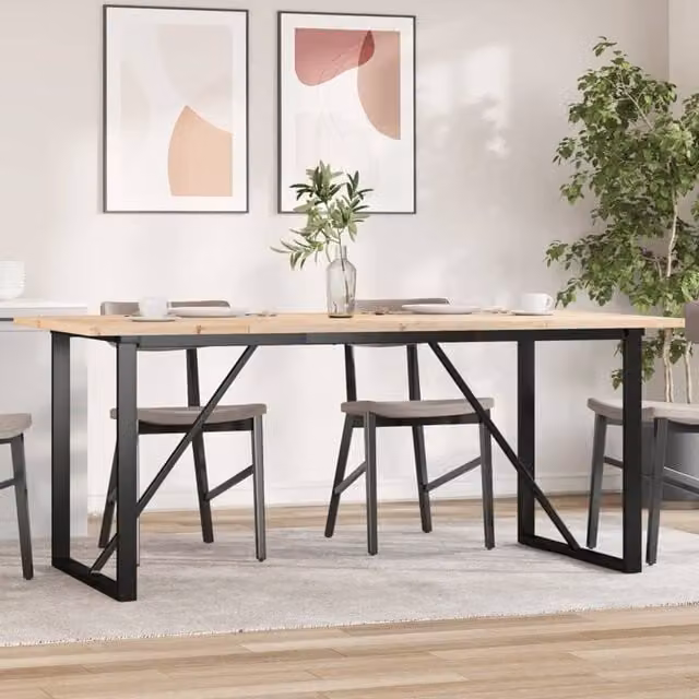 Berkfield Home O-Frame Rectangular Dining Table in Brown Solid Pine and Steel, W: 180 cm, D: 90 cm, H: 75.5 cm