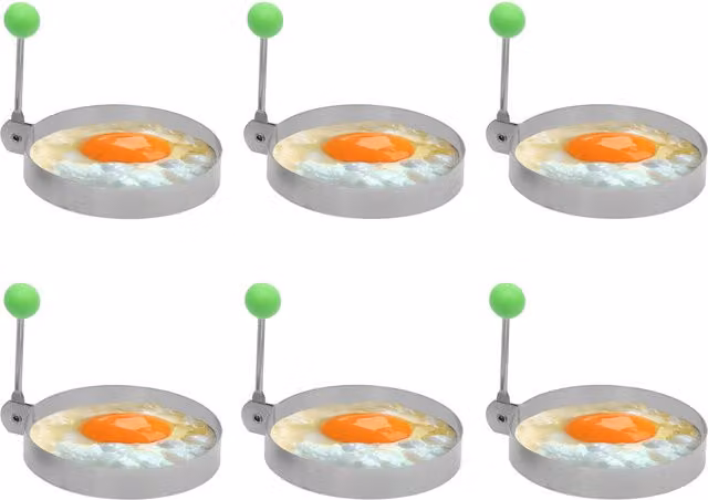 Innoteck Stainless Steel Round Non-Stick Egg Ring Mould with Handle, Silver, 6 Pack