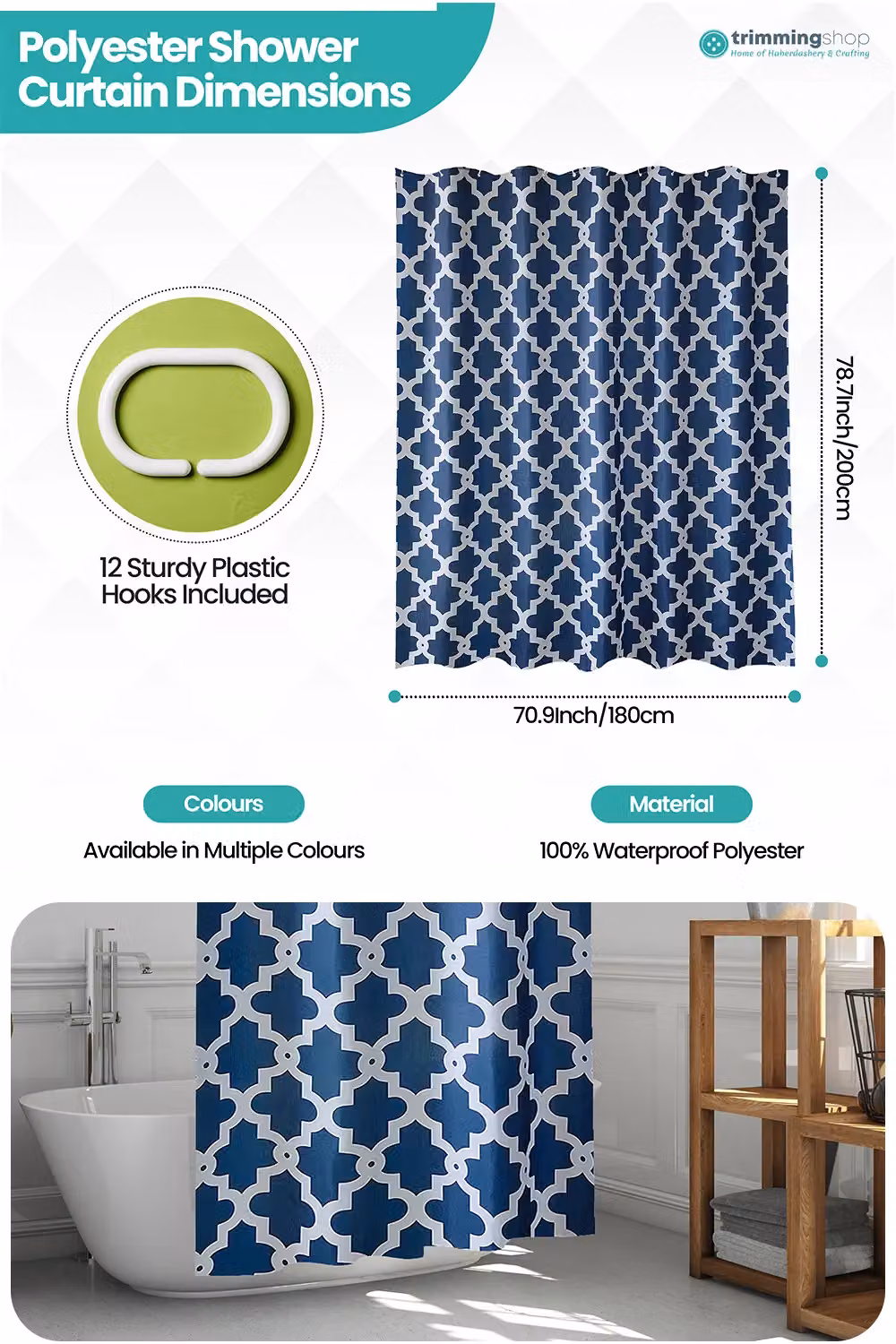 Neel Blue Mandala Polyester Water-Resistant Shower Curtain in Blue, W/D/H: 180 x 180 x 200 cm – 2